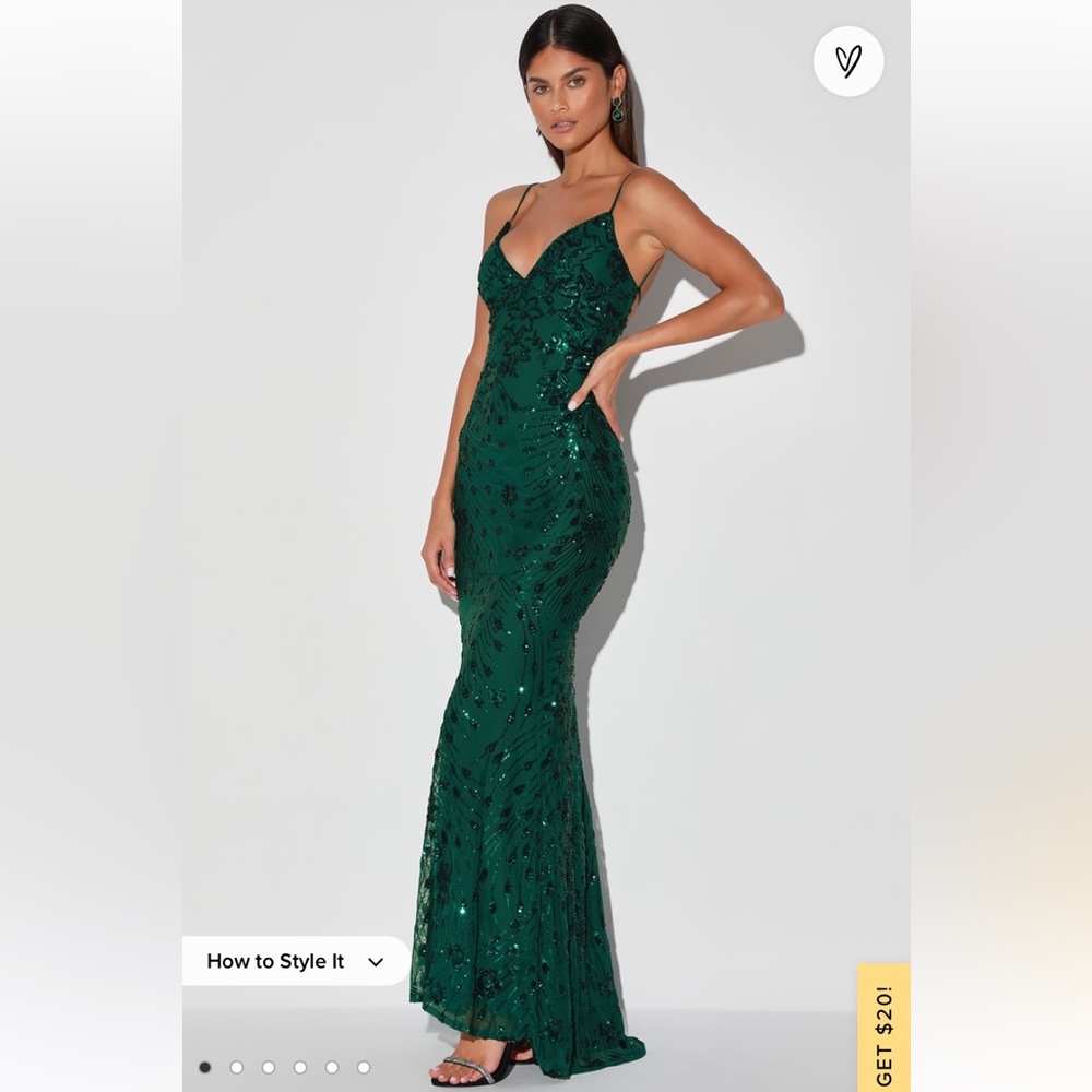 Photo Finish Forest Green Sequin Lace-Up Maxi Dress